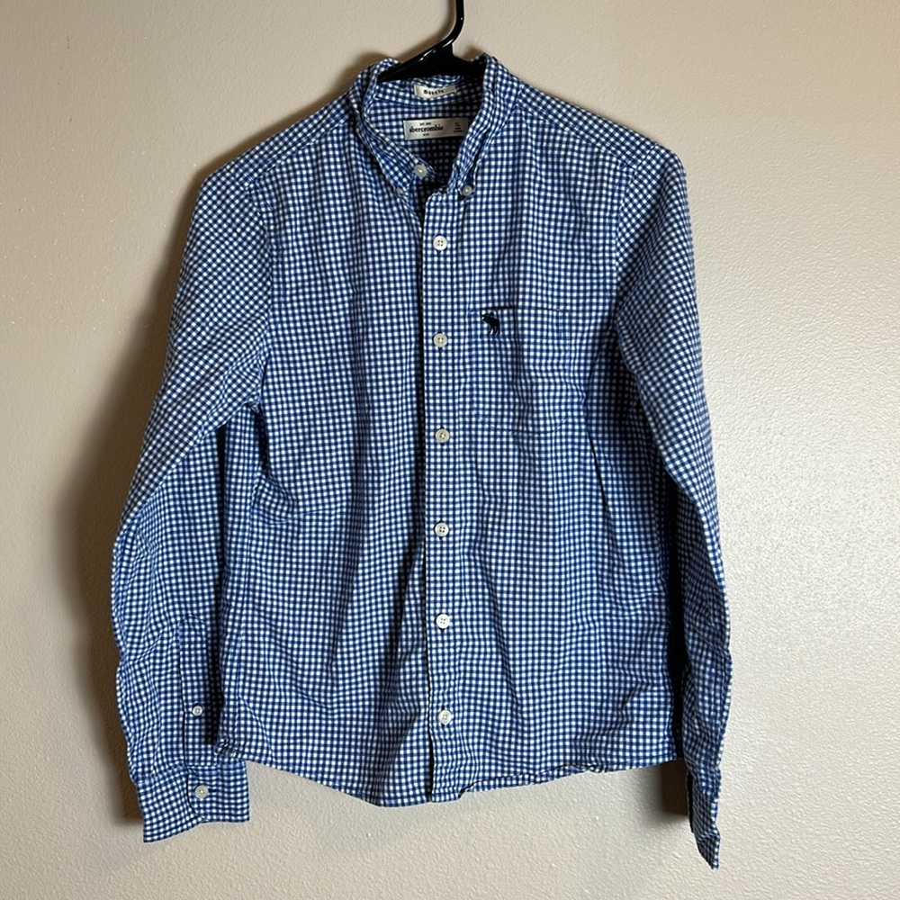 Abercrombie Boys Blue Checkered‎ Button Down Dress Shirt